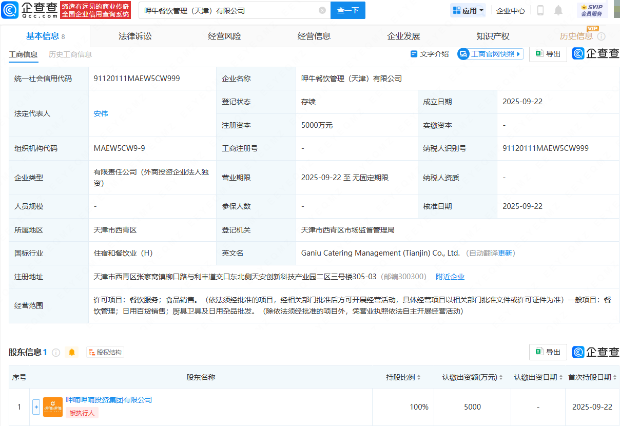 呷哺呷哺天津設立新公司，注資5000萬拓展廚具衛具及日用雜品批發業務